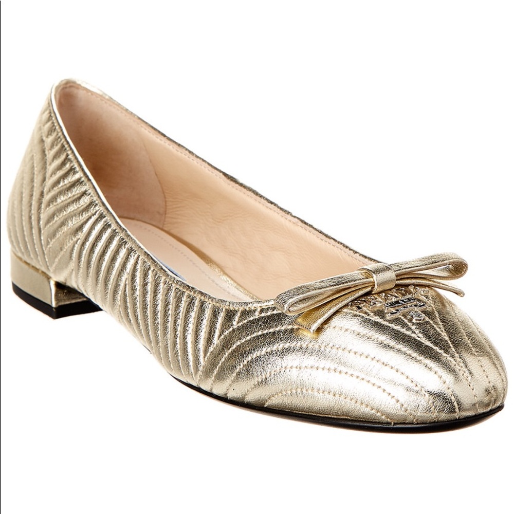 Prada Matelasse Metallic Leather Ballerina Flats